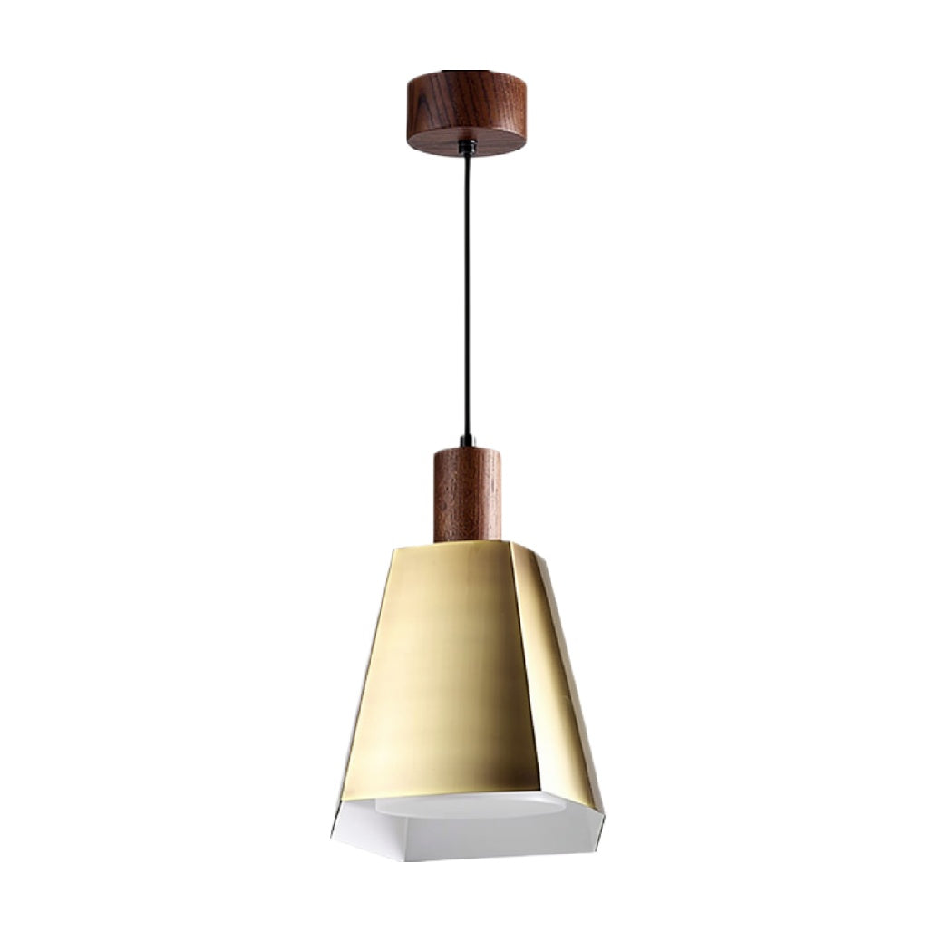 "Suspension Design en Métal Doré et Bois: Élégance Contemporaine"