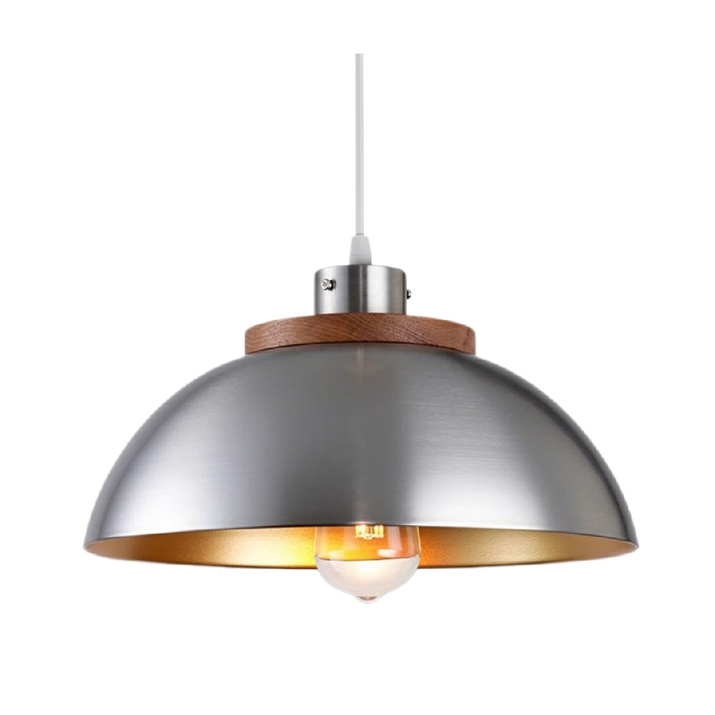 **Suspension Luminaire Métallique avec Détail en Bois**