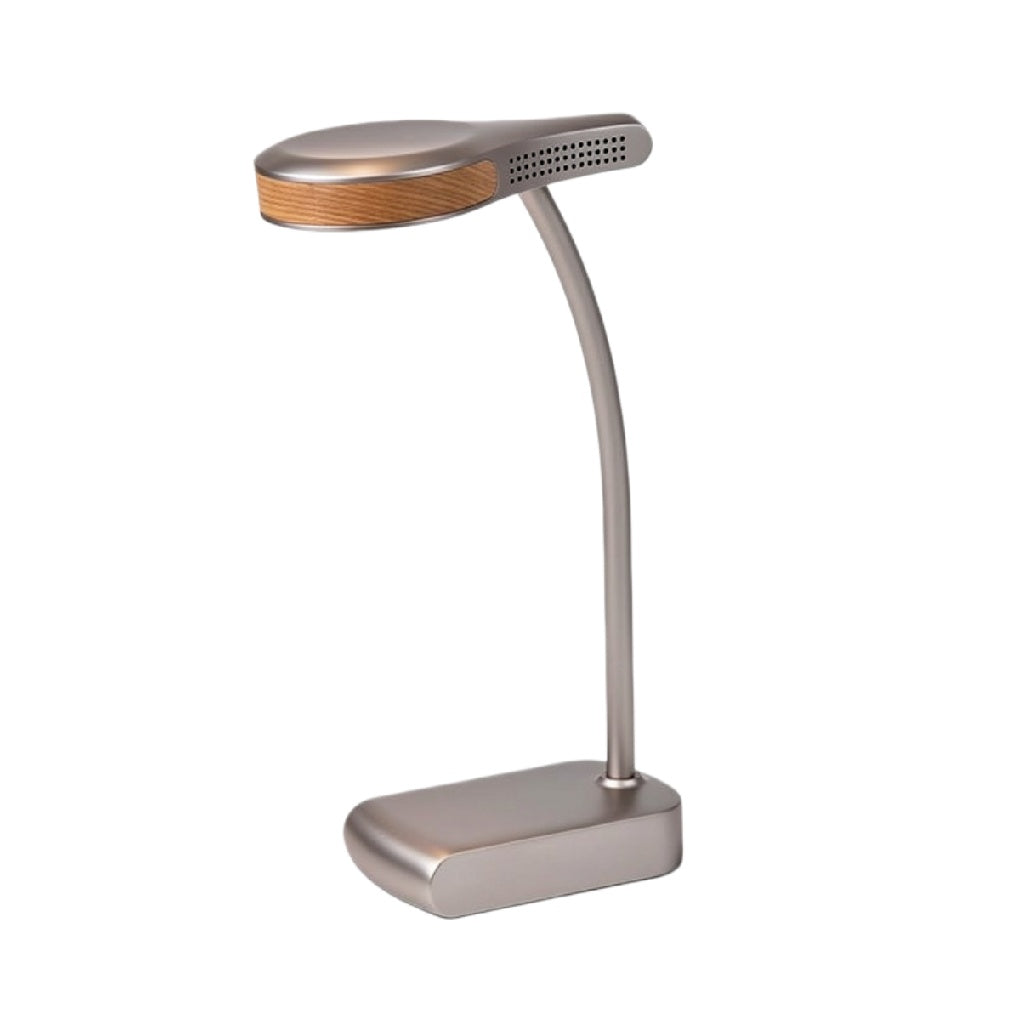 **Lampe de Bureau Moderne avec Tête en Bois et Bras Flexible**