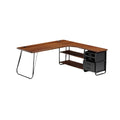 **Bureau d'Angle en Bois avec Rangement Étagères et Tiroirs**