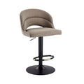 "Tabouret de Bar Réglable en Hauteur en Tissu Beige avec Base Ronde Noire"