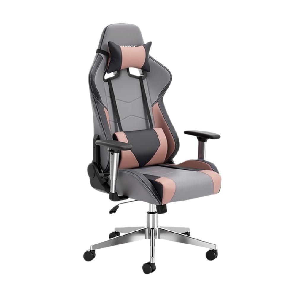 **Chaise de Bureau Ergonomique de Jeu - Design Moderne, Support Lombaire, Couleurs Rose et Gris**
